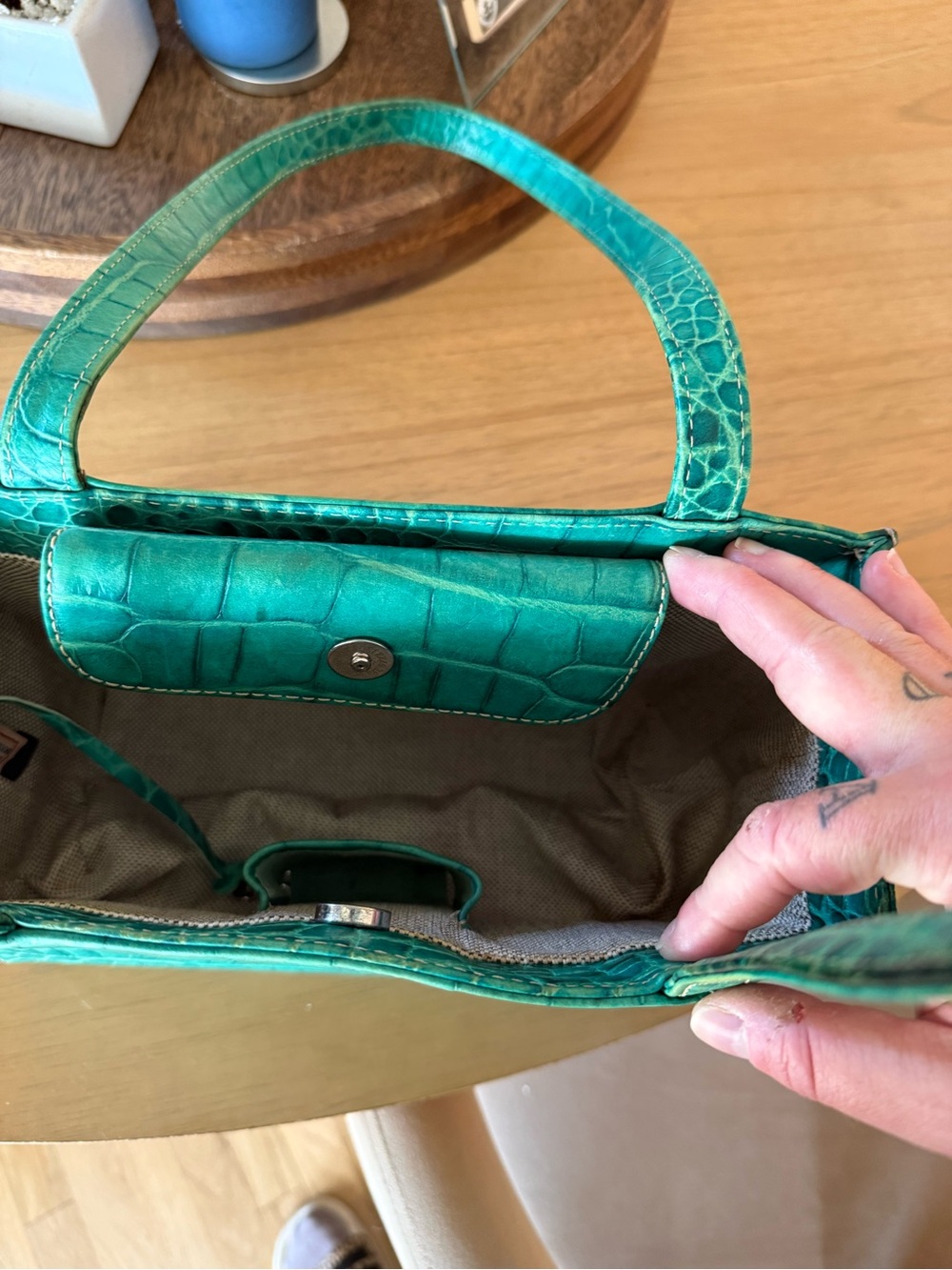 Y2K Dooney & Bourke Teal Croc-Embossed Shoulder Bag - Picture 5 of 13
